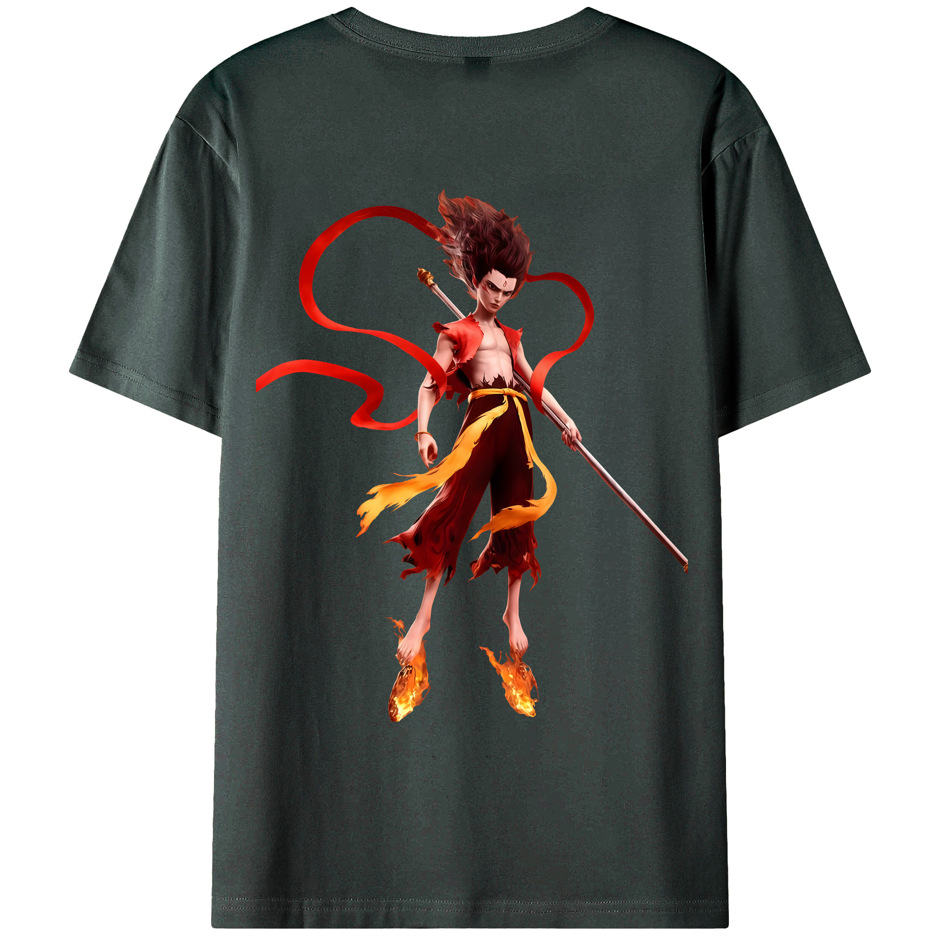 （画像用） Ne Zha 2 ナタ 魔童の大暴れ 綿100％ メンズ半袖Tシャツ（バックプリント） 通気性